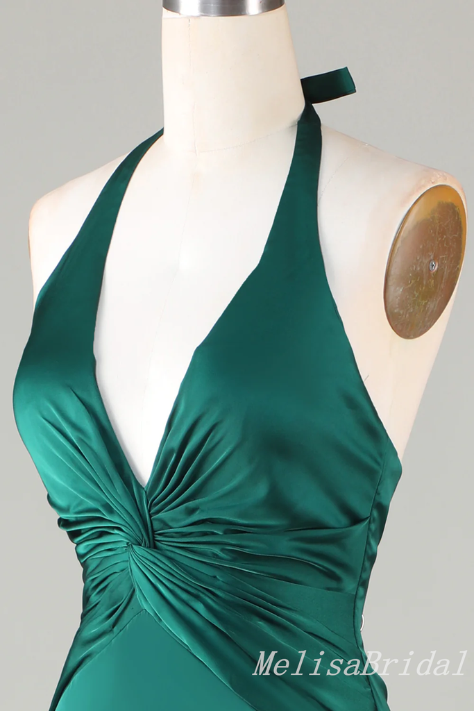 Green Halter Plunging Mermaid Open Back Evening Gown Long Evening Party Prom Dresses,MB848