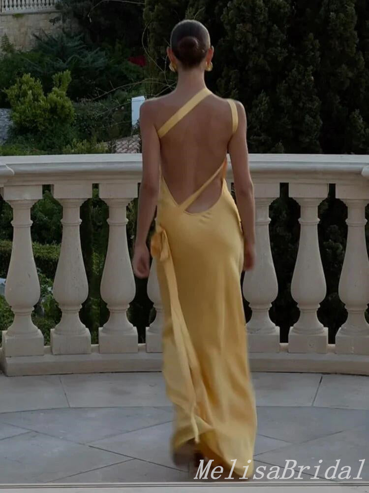 Yellow Sheath One Shoulder Evening Gown Maxi Long Evening Party Prom Dresses ,MB734