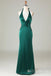 Green Halter Plunging Mermaid Open Back Evening Gown Long Evening Party Prom Dresses,MB848