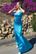 Elegant Blue V Neck Spaghetti Strap Mermaid Evening Long Prom Dresses,MB57