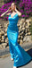Elegant Blue V Neck Spaghetti Strap Mermaid Evening Long Prom Dresses,MB57
