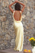 Yellow Halter Sheath Open Back Evening Gown Maxi Long Evening Party Prom Dresses,MB669
