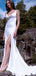 Elegant White Strapless Spaghetti Strap V Neck Mermaid Side Slit Long Wedding Dresses, WD84
