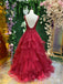Lace Appliques Open Back V-Neck A-Line Evening Ball Gown Maxi Long Formal Dresses Prom Dresses,MB545