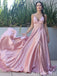 Blush A-Line V-Neck Spaghetti Straps Lace Up Back Evening Gown Maxi Long Evening Party Prom Dresses  ,MB605