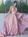 Blush A-Line V-Neck Spaghetti Straps Lace Up Back Evening Gown Maxi Long Evening Party Prom Dresses  ,MB605