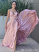 Blush A-Line V-Neck Spaghetti Straps Lace Up Back Evening Gown Maxi Long Evening Party Prom Dresses  ,MB605