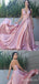 Blush A-Line V-Neck Spaghetti Straps Lace Up Back Evening Gown Maxi Long Evening Party Prom Dresses  ,MB605