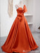 Orange A-Line Spaghetti Straps Bow Evening Ball Gown Maxi Long Evening Party Prom Dresses ,MB598