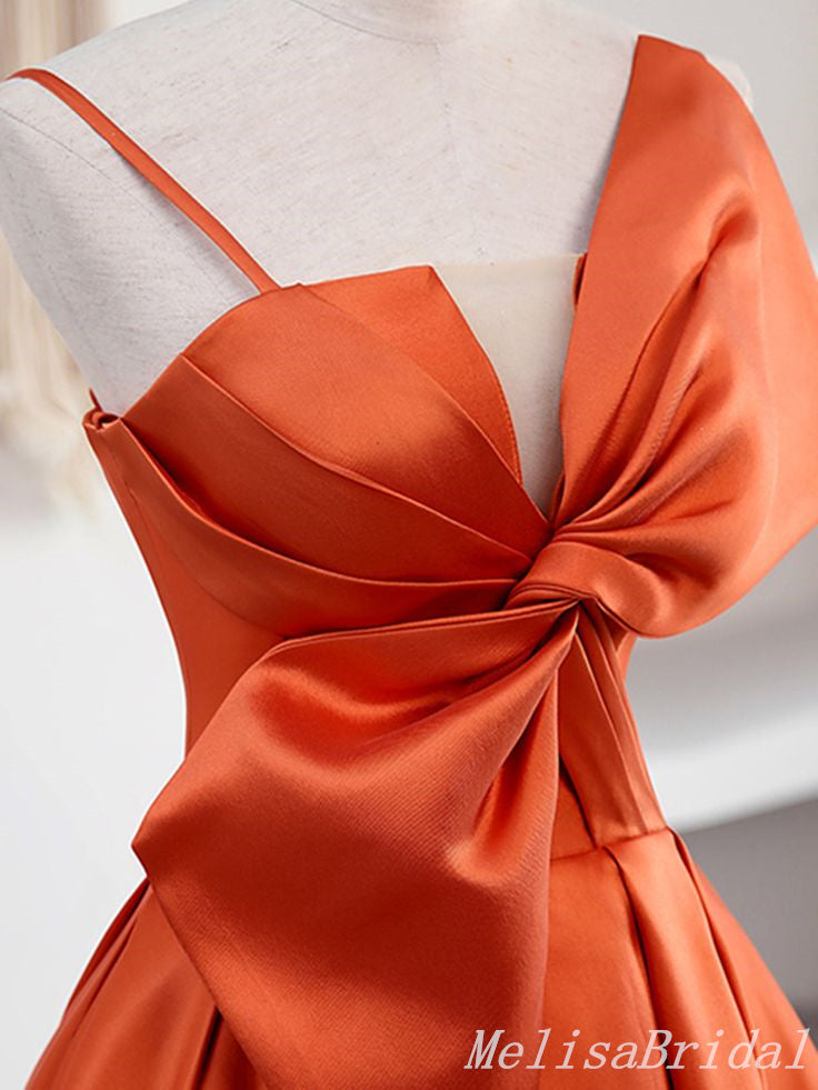 Orange A-Line Spaghetti Straps Bow Evening Ball Gown Maxi Long Evening Party Prom Dresses ,MB598