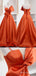 Orange A-Line Spaghetti Straps Bow Evening Ball Gown Maxi Long Evening Party Prom Dresses ,MB598