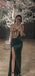 Sexy Bubble Dark Green Illusion Side Slit Mermaid Evening Long Prom Dresses,MB61