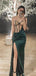 Sexy Bubble Dark Green Illusion Side Slit Mermaid Evening Long Prom Dresses,MB61