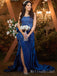 Sparkly Navy Blue Sequin Side Slit Lace Up Back Panel Train Mermaid Evening Prom Dresses,MB17