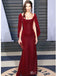 Elegant Red Half Sleeves Mermaid Wedding Guest Long Prom Dresses,MB63