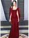 Elegant Red Half Sleeves Mermaid Wedding Guest Long Prom Dresses,MB63