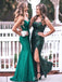 Elegant Green Spaghetti Strap Side Slit Sequin Mermaid Evening Long Prom Dresses,MB64