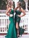Elegant Green Spaghetti Strap Side Slit Sequin Mermaid Evening Long Prom Dresses,MB64