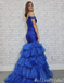 Sparkle Blue Spaghetti Straps Ruffles Mermaid Evening Gown Long Evening Party Prom Dresses,MB857