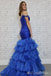 Sparkle Blue Spaghetti Straps Ruffles Mermaid Evening Gown Long Evening Party Prom Dresses,MB857