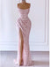 Sparkly Pink Sequin Pleats Side Slit Sleeveless Lace Up Back Mermaid Evening Long Prom Dresses,MB66