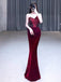 Sexy Unique Dark Red Sweetheart Sleeveless Pleats Mermaid Evening Long Prom Dresses,MB68
