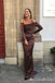 Brown Long Sleeves Off Shoulder Mermaid Evening Gown Maxi Long Evening Party Prom Dresses,MB673