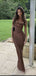 Sexy Brown Spaghetti Straps Mermaid Pleats Long Evening Prom Dresses,MB07