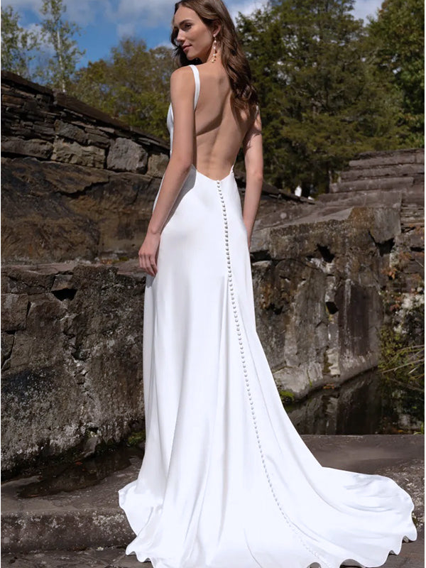 Elegant White Strapless Spaghetti Strap V Neck Mermaid Side Slit Long Wedding Dresses, WD84