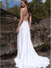 Elegant White Strapless Spaghetti Strap V Neck Mermaid Side Slit Long Wedding Dresses, WD84