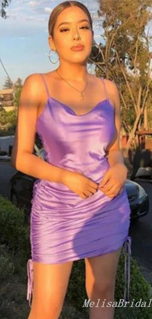 Simple Purple Spaghetti Straps Mermaid Graduation Party Homecoming Dresses, HD356