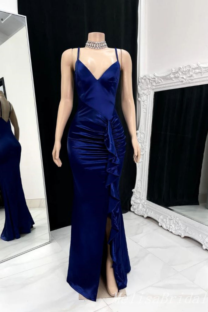 Blue Mermaid Spaghetti Straps Evening Gown Maxi Long Evening Party Prom Dresses ,MB676