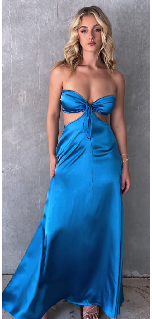 Unique Royal Blue Sleeveless Lace Up Back A-Line Evening Prom Dresses,MB72