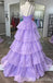 Lilac Layer A-Line Beaded Spaghetti Straps Evening Gown Maxi Long Evening Party Prom Dresses,MB677