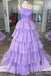 Lilac Layer A-Line Beaded Spaghetti Straps Evening Gown Maxi Long Evening Party Prom Dresses,MB677