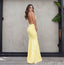 Light Yellow Spaghetti Straps Mermaid Open Back Evening Gown Maxi Long Evening Party Prom Dresses ,MB679