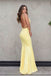 Light Yellow Spaghetti Straps Mermaid Open Back Evening Gown Maxi Long Evening Party Prom Dresses ,MB679