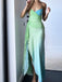 Elegant Light Blue And agreen Spaghetti Strap Side Slit Lace Up Back Evening Prom Dresses,MB76