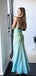 Elegant Light Blue And agreen Spaghetti Strap Side Slit Lace Up Back Evening Prom Dresses,MB76