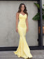 Light Yellow Spaghetti Straps Mermaid Open Back Evening Gown Maxi Long Evening Party Prom Dresses ,MB679