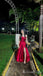 Red Strapless Sweetheart A-line Long Prom Dresses to Impress with Slit ,MB929