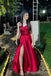 Red Strapless Sweetheart A-line Long Prom Dresses to Impress with Slit ,MB929