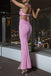 Elegant Pink Halter V-Neck Ruffle Sequin Side Slit Pleats Evening Prom Dresses,MB77