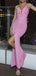 Elegant Pink Halter V-Neck Ruffle Sequin Side Slit Pleats Evening Prom Dresses,MB77