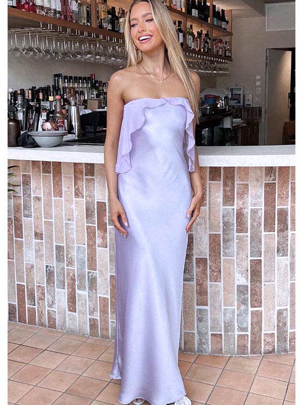 Elegant Unique Light Purple Strapless Ruffles Mermaid Evening Prom Dresses,MB79