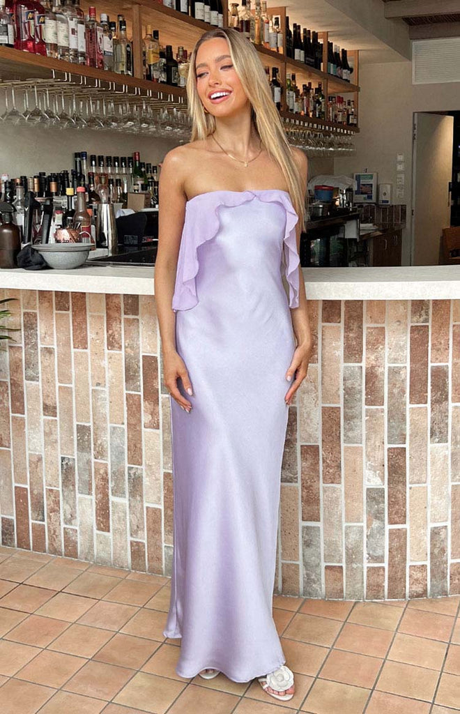 Elegant Unique Light Purple Strapless Ruffles Mermaid Evening Prom Dresses,MB79