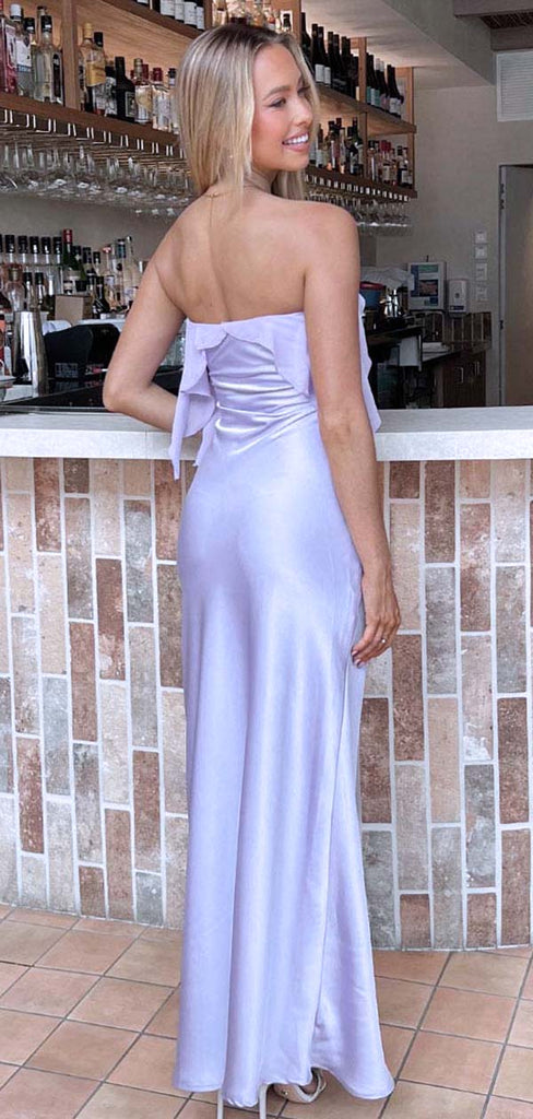 Elegant Unique Light Purple Strapless Ruffles Mermaid Evening Prom Dresses,MB79