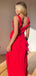Sexy Red Spaghetti Straps Mermaid Ruffles Side Slit Long Evening Prom Dresses,MB08