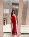 Sexy Red Spaghetti Straps Mermaid Ruffles Side Slit Long Evening Prom Dresses,MB08