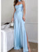 Elegant Light Blue Halter Side Slit Mermaid Long Evening Prom Dresses,MB106